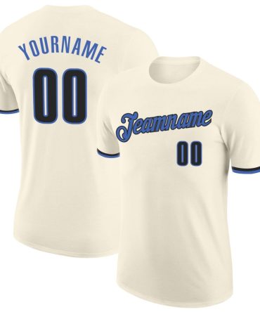 Custom Cream Blue-Black Performance T-Shirt, For Football, Baseball, Hockey, Basketball, Softball & Rugby Fans