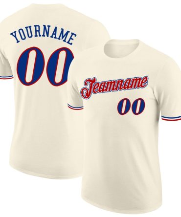 Custom Cream Royal-Red Performance T-Shirt, For Football, Baseball, Hockey, Basketball, Softball & Rugby Fans