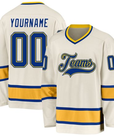 Custom Cream Royal-Gold Hockey Jersey, Gift For Hockey Fans