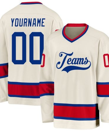 Custom Cream Royal-Red Hockey Jersey, Gift For Hockey Fans