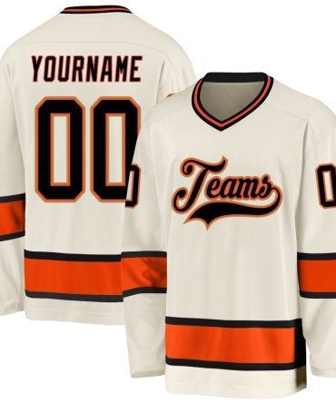 Custom Cream Black-Orange Hockey Jersey, Gift For Hockey Fans
