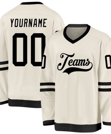 Custom Cream Black Hockey Jersey, Gift For Hockey Fans