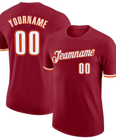 Custom Crimson White-Orange Performance T-Shirt, For Football, Baseball, Hockey, Basketball, Softball & Rugby Fans