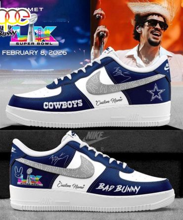 Custom Name Dallas Cowboys Nfl X Bad Bunny Super Bowl Lx Air Force 1 Shoes