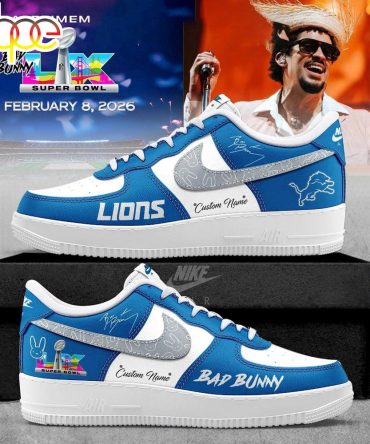 Custom Name Detroit Lions Nfl X Bad Bunny Super Bowl Lx Air Force 1 Shoes