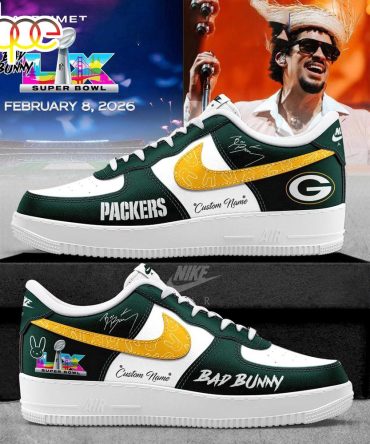 Custom Name Green Bay Packers Nfl X Bad Bunny Super Bowl Lx Air Force 1 Shoes