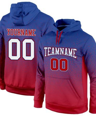 Custom Royal White-Red Fade Fashion Sports Pullover Sweatshirt Hoodie, Gift For Football, Baseball, Hockey, Basketball, Softball & Rugby Fans