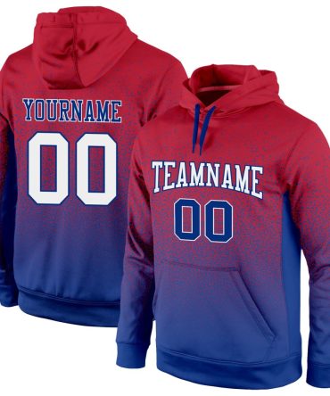 Custom Red White-Royal Fade Fashion Sports Pullover Sweatshirt Hoodie, Gift For Football, Baseball, Hockey, Basketball, Softball & Rugby Fans