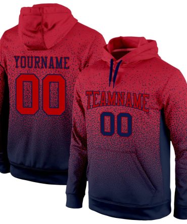 Custom Navy Red Fade Fashion Sports Pullover Sweatshirt Hoodie, Gift For Football, Baseball, Hockey, Basketball, Softball & Rugby Fans