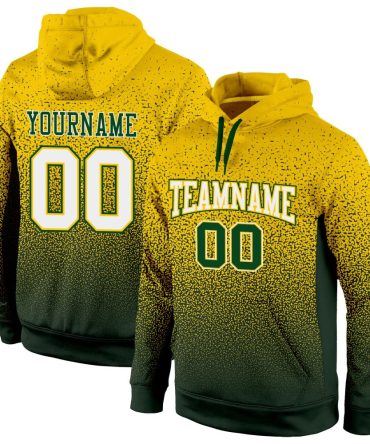 Custom Gold White-Green Fade Fashion Sports Pullover Sweatshirt Hoodie, Gift For Football, Baseball, Hockey, Basketball, Softball & Rugby Fans