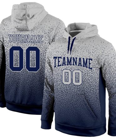 Custom Gray Navy Fade Fashion Sports Pullover Sweatshirt Hoodie, Gift For Football, Baseball, Hockey, Basketball, Softball & Rugby Fans
