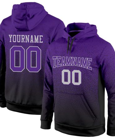 Custom Black Purple-Gray Fade Fashion Sports Pullover Sweatshirt Hoodie, Gift For Football, Baseball, Hockey, Basketball, Softball & Rugby Fans