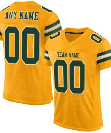 Custom Gold Green-White Football Jersey, Gift For Football Fans