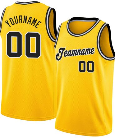 Custom Gold Black-White Round Neck Rib-Knit Basketball Jersey, Gift For Basketball Fans