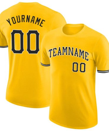 Custom Gold Black-White Performance T-Shirt, For Football, Baseball, Hockey, Basketball, Softball & Rugby Fans