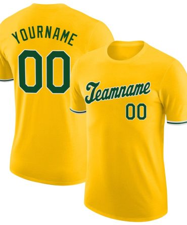 Custom Gold Green-White Performance T-Shirt, For Football, Baseball, Hockey, Basketball, Softball & Rugby Fans