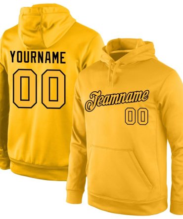 Custom Gold Gold-Black Sports Pullover Sweatshirt Hoodie, Gift For Football, Baseball, Hockey, Basketball, Softball & Rugby Fans