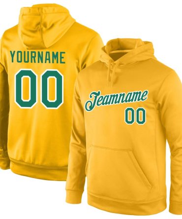 Custom Gold Kelly Green-White Sports Pullover Sweatshirt Hoodie, Gift For Football, Baseball, Hockey, Basketball, Softball & Rugby Fans
