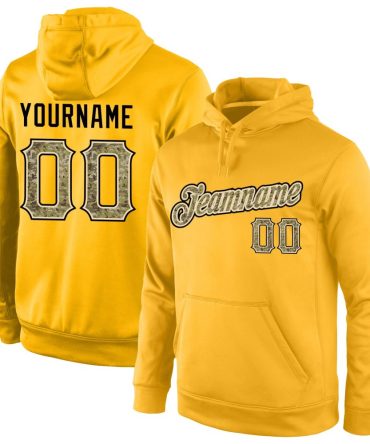 Custom Gold Camo-Cream Sports Pullover Sweatshirt Hoodie, Gift For Football, Baseball, Hockey, Basketball, Softball & Rugby Fans