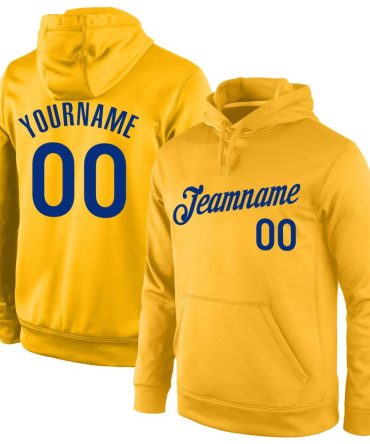 Custom Gold Royal Sports Pullover Sweatshirt Hoodie, Gift For Football, Baseball, Hockey, Basketball, Softball & Rugby Fans