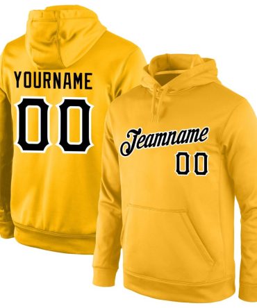 Custom Gold Black-White Sports Pullover Sweatshirt Hoodie, Gift For Football, Baseball, Hockey, Basketball, Softball & Rugby Fans