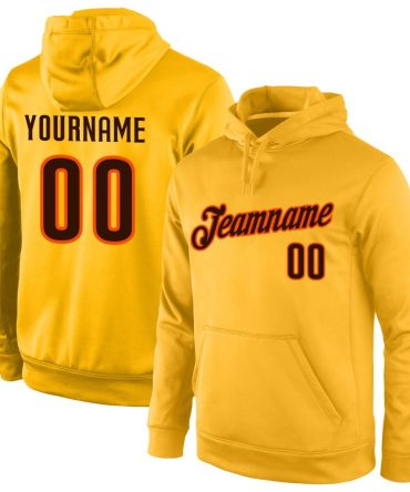 Custom Gold Brown-Orange Sports Pullover Sweatshirt Hoodie, Gift For Football, Baseball, Hockey, Basketball, Softball & Rugby Fans