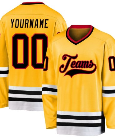 Custom Gold Black-Red Hockey Jersey, Gift For Hockey Fans
