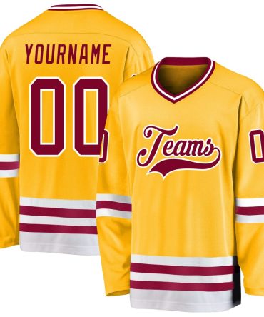 Custom Gold Maroon-White Hockey Jersey, Gift For Hockey Fans