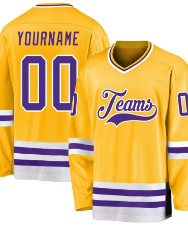 Custom Gold Purple-White Hockey Jersey, Gift For Hockey Fans