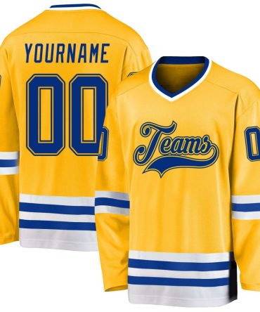 Custom Gold Royal-White Hockey Jersey, Gift For Hockey Fans