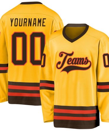 Custom Gold Brown-Orange Hockey Jersey, Gift For Hockey Fans