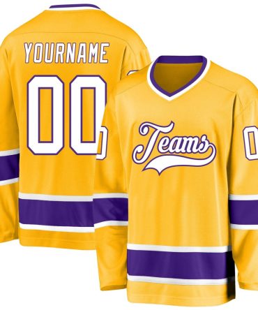 Custom Gold White-Purple Hockey Jersey, Gift For Hockey Fans