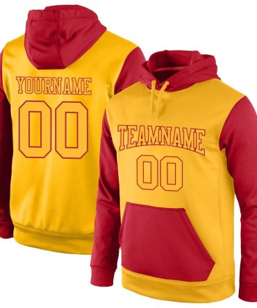 Custom Gold Gold-Red Sports Pullover Sweatshirt Hoodie, Gift For Football, Baseball, Hockey, Basketball, Softball & Rugby Fans