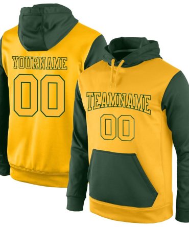 Custom Gold Gold-Green Sports Pullover Sweatshirt Hoodie, Gift For Football, Baseball, Hockey, Basketball, Softball & Rugby Fans