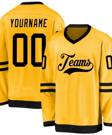 Custom Gold Black Hockey Jersey, Gift For Hockey Fans