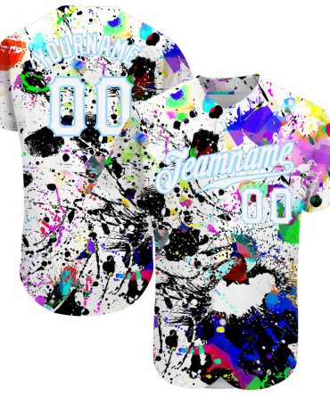 Custom Splashes Graffiti Pattern White-Light Blue 3D Baseball Jersey, Gift For Baseball Fans