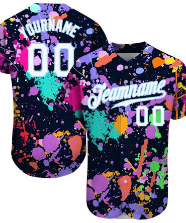 Custom Splashes Graffiti Pattern White-Light Blue 3D Baseball Jersey, Gift For Baseball Fans