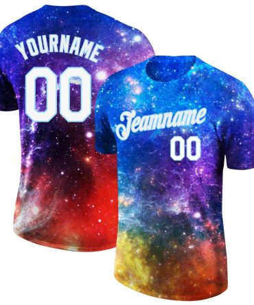 Custom Galactic White-Light Blue 3D Performance T-Shirt, For Football, Baseball, Hockey, Basketball, Softball & Rugby Fans