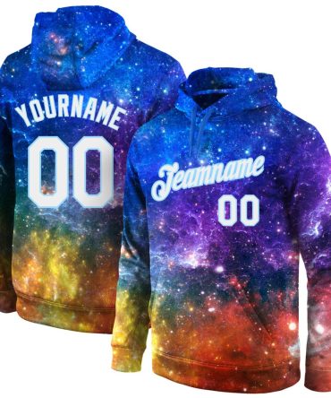 Custom Galactic White-Light Blue 3D Sports Pullover Sweatshirt Hoodie, Gift For Football, Baseball, Hockey, Basketball, Softball & Rugby Fans