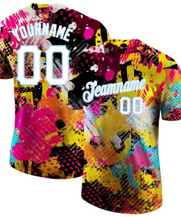 Custom Graffiti Bright Psychedelic Pattern White-Light Blue 3D Performance T-Shirt, For Football, Baseball, Hockey, Basketball, Softball & Rugby Fans