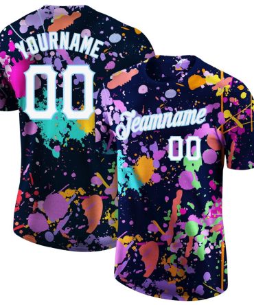 Custom Splashes Graffiti Pattern White-Light Blue 3D Performance T-Shirt, For Football, Baseball, Hockey, Basketball, Softball & Rugby Fans