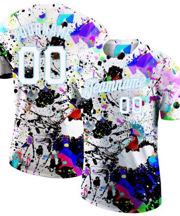 Custom Splashes Graffiti Pattern White-Light Blue 3D Performance T-Shirt, For Football, Baseball, Hockey, Basketball, Softball & Rugby Fans