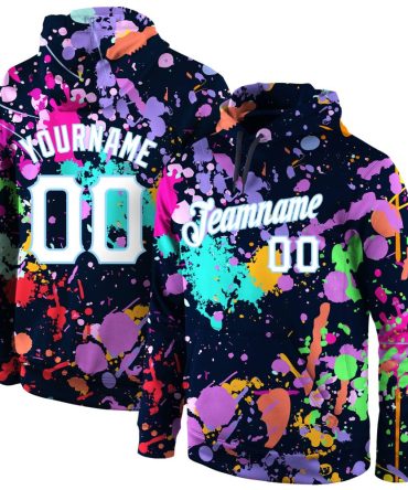 Custom Splashes Graffiti Pattern White-Light Blue 3D Sports Pullover Sweatshirt Hoodie, Gift For Football, Baseball, Hockey, Basketball, Softball & Rugby Fans