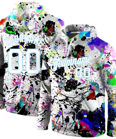 Custom Splashes Graffiti Pattern White-Light Blue 3D Sports Pullover Sweatshirt Hoodie, Gift For Football, Baseball, Hockey, Basketball, Softball & Rugby Fans