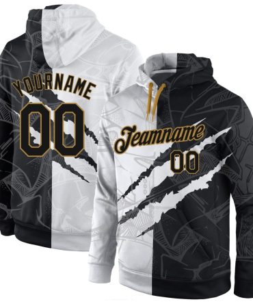 Custom Graffiti Pattern Black-Old Gold 3D Sports Pullover Sweatshirt Hoodie, Gift For Football, Baseball, Hockey, Basketball, Softball & Rugby Fans