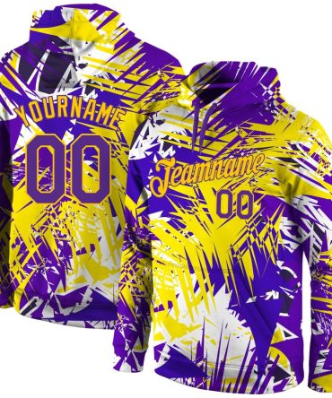 Custom Graffiti Pattern Purple-Gold 3D Sports Pullover Sweatshirt Hoodie, Gift For Football, Baseball, Hockey, Basketball, Softball & Rugby Fans