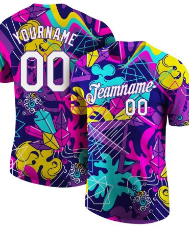 Custom Graffiti Pattern White-Purple 3D Performance T-Shirt, For Football, Baseball, Hockey, Basketball, Softball & Rugby Fans