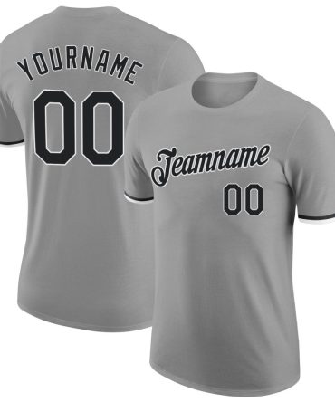 Custom Gray Black-White Performance T-Shirt, For Football, Baseball, Hockey, Basketball, Softball & Rugby Fans