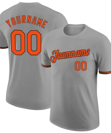 Custom Gray Orange-Black Performance T-Shirt, For Football, Baseball, Hockey, Basketball, Softball & Rugby Fans