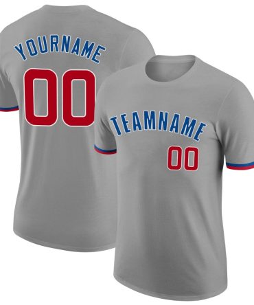 Custom Gray Red-Royal Performance T-Shirt, For Football, Baseball, Hockey, Basketball, Softball & Rugby Fans